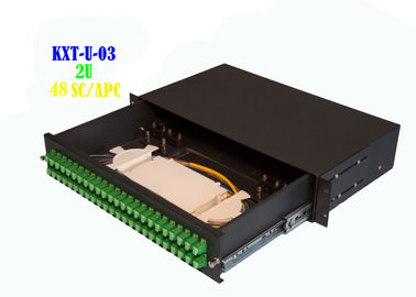 Jaringan 2U 48 Core Rack Fiber Optical Patch Panel Jenis Tarikan Tangan 482mmx240mm