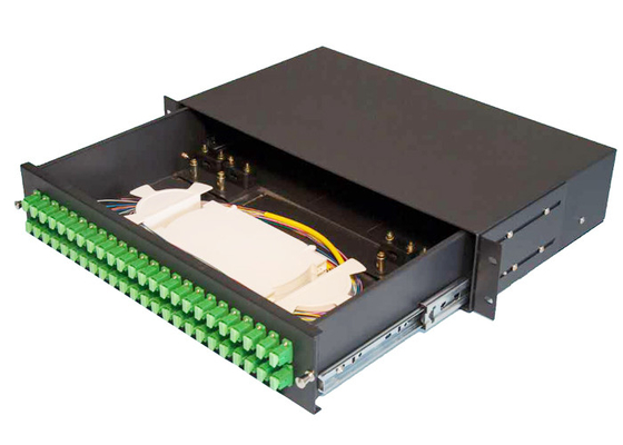Jaringan 2U 48 Core Rack Fiber Optical Patch Panel Jenis Tarikan Tangan 482mmx240mm