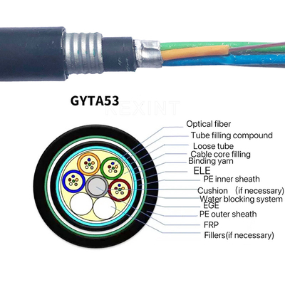 KEXINT FTTH GYTA53 Kabel Serat Optik 2-144 Core SM G.652D Lapis Baja Terdampar Luar Ruangan
