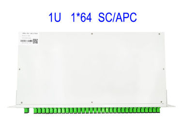 1U Rack Mount 1 × 64 SM Fiber Optic PLC Splitter SC/APC Box 19 Inches putih